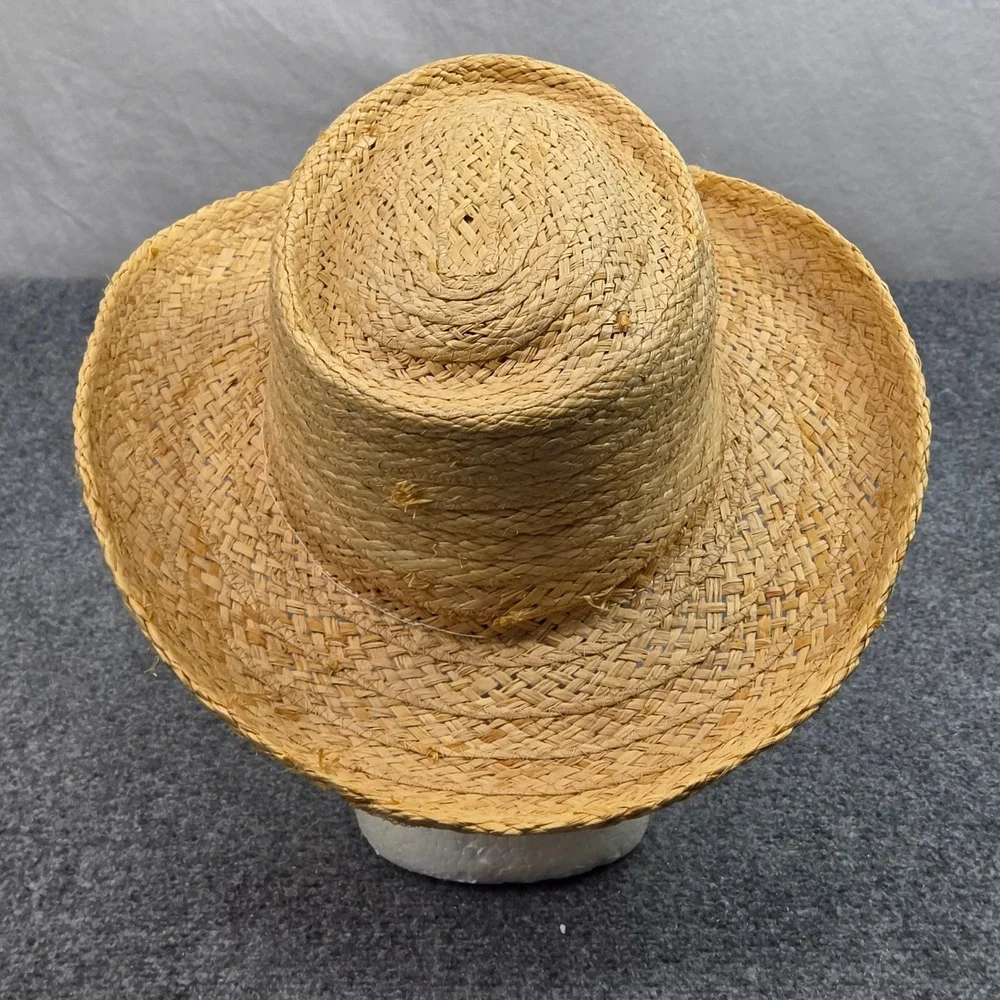 Vintage Cowboy Hat Straw Mens 7 1/4 Tan Stevens Raffia Western Rancher USA Made